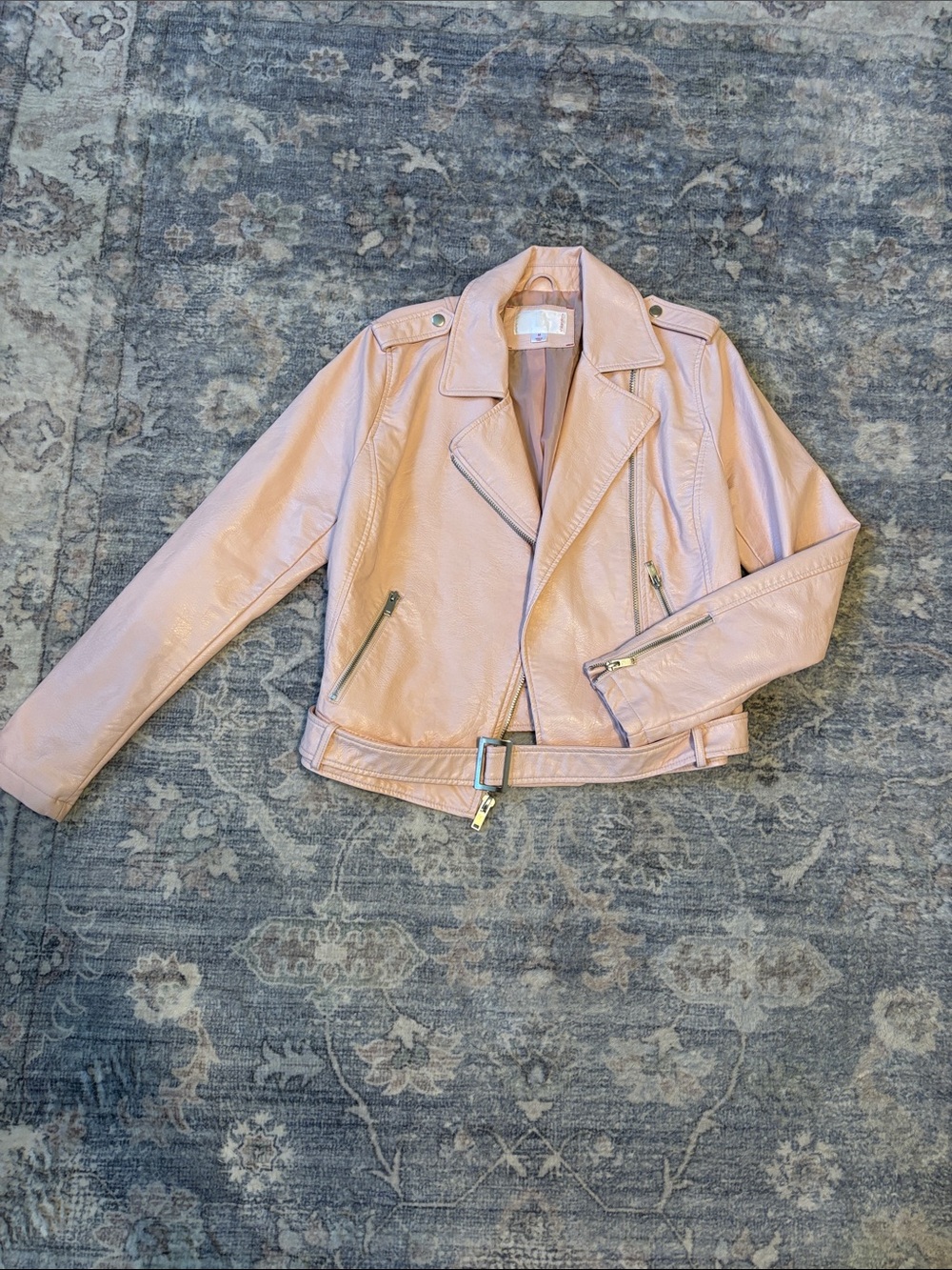 Xhilaration Blush Pink Faux Leather Moto Jacket with Belt